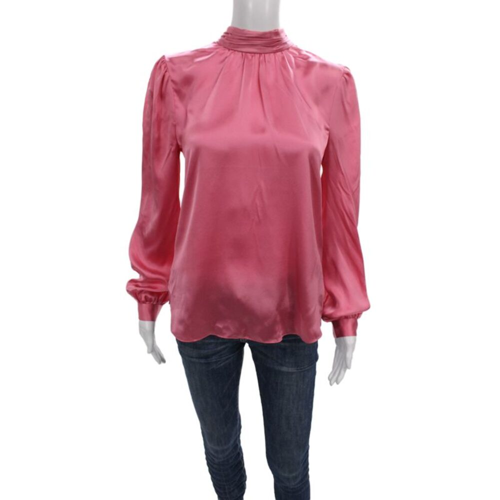 Veronica Beard Women Pink Silk Tunic Blouse Mock Neck Long Sleeve Size 4